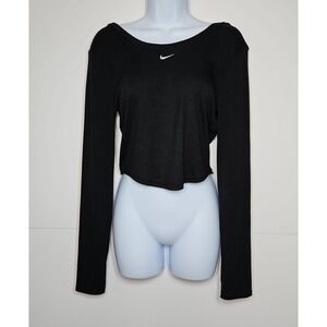 Nike Womens Black Cropped Low Back Long Sleeve Activewear Top Size Medium NWT